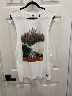 Buffalo David Bitton White Muscle Tank with Cityscape Graphic Print NWT